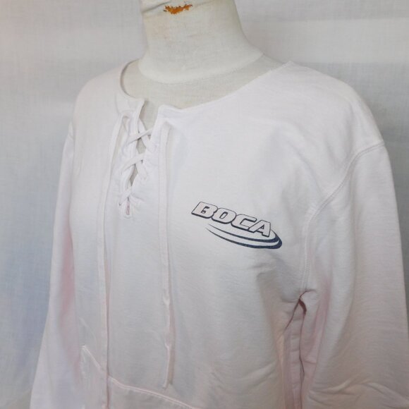 VTG BOCA Athletics Womens M Light Pink 1/4 Lace up Front Crewneck Sweatshirt - Picture 3 of 10